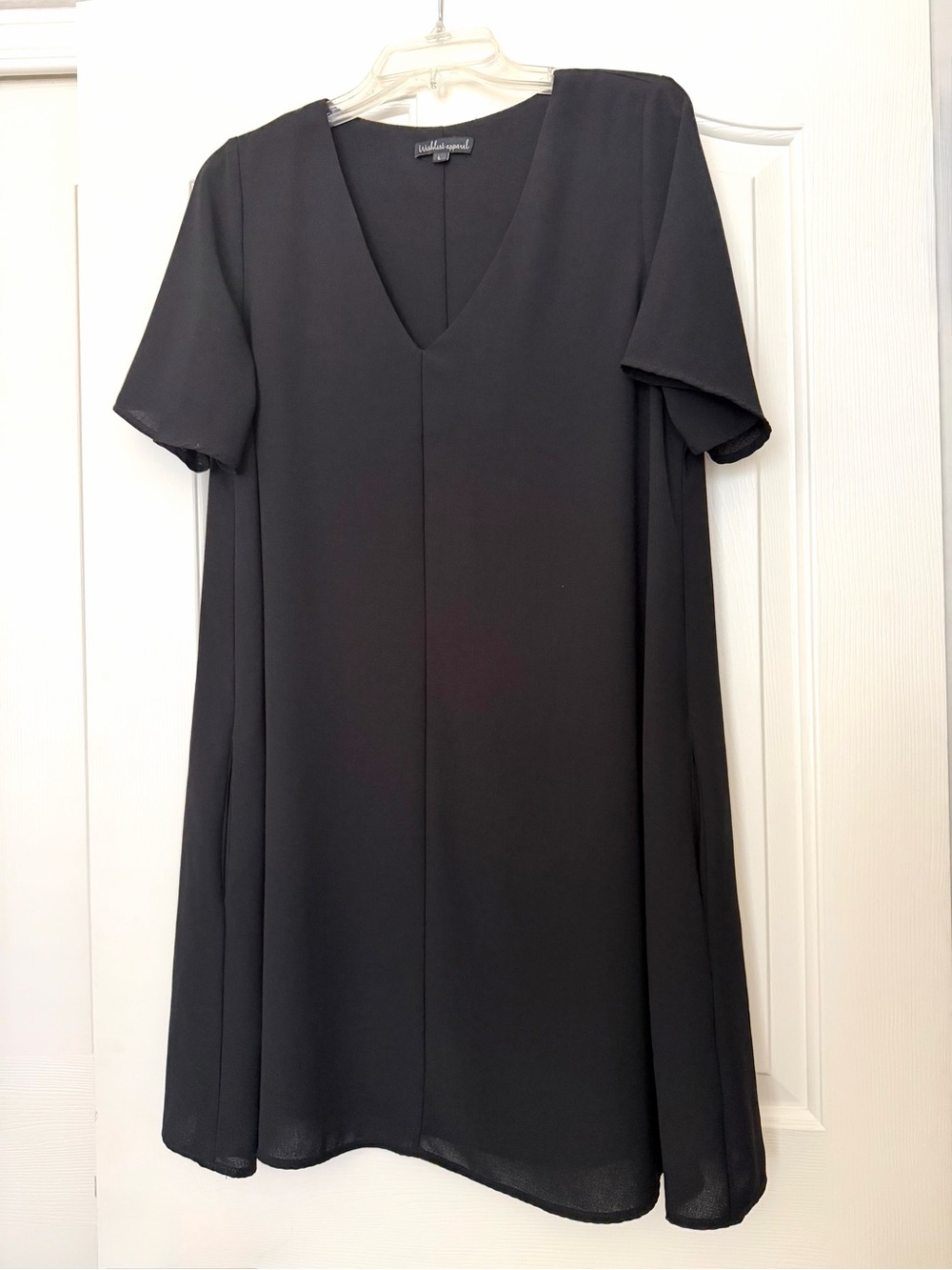 Black Short Flutter Sleeve V-Neck Dress